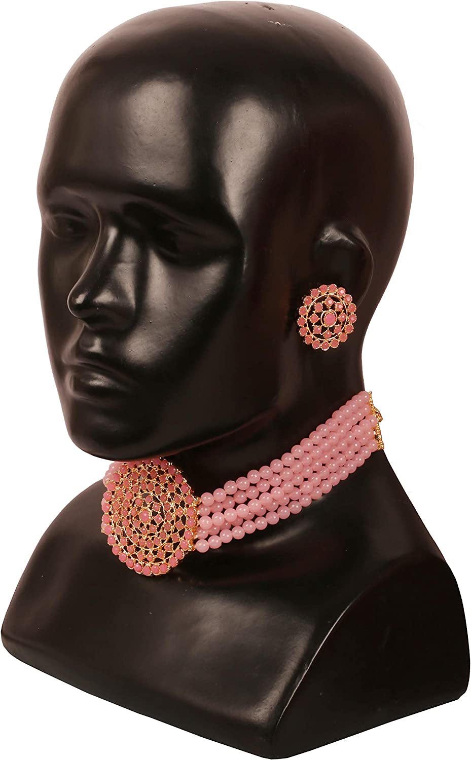 Touchstone Indian Bollywood Traditional Rhinestone Kundan Polki Faux Pearls Colorful Beads Strings Designer Jewelry Choker Necklace Set in Antique and Gold Tone for Women. - Image 6